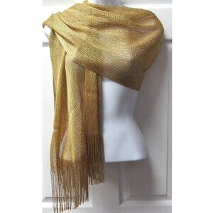 Gold Mesh Metallic Dressy Sparkle Fringed Scarf Shawl Wrap Wedding Brida…